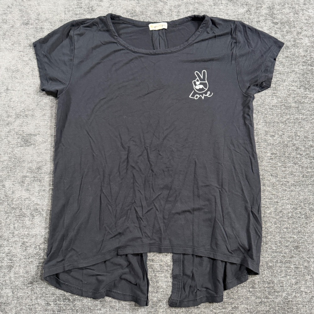 Tucker + Tate Girls XL 14/16 Black Peace Love Split Back Short Sleeve Top